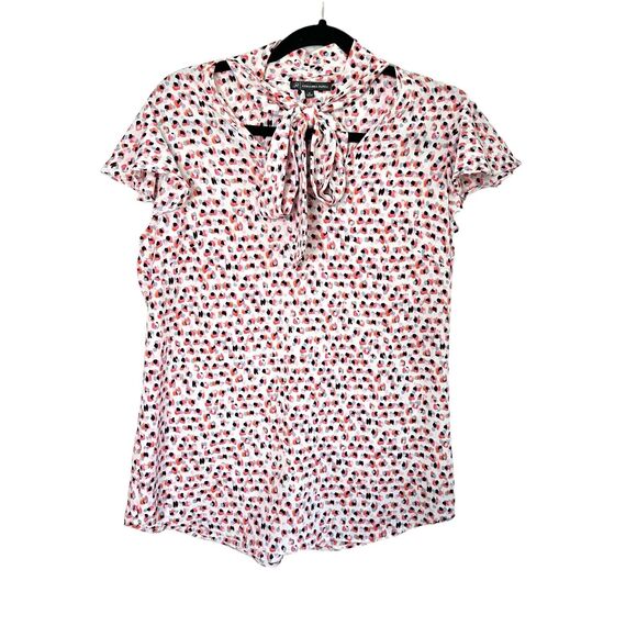 Adrianna Papell Abstract Dot Sleeveless Flutter Sleeve Tie Neck Blouse Size M - Picture 2 of 11